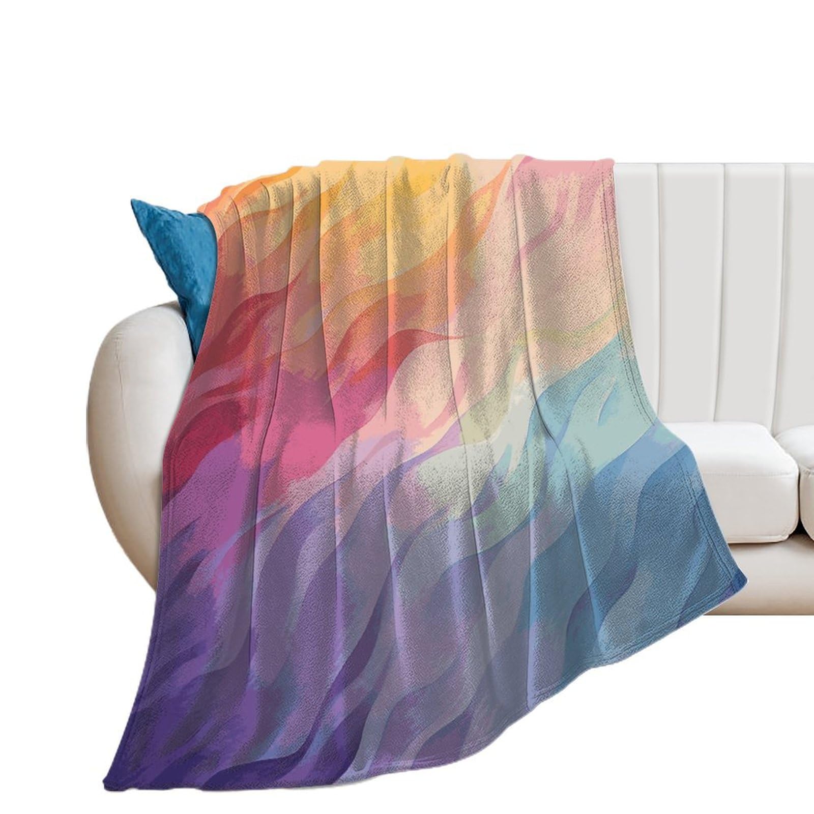 Couverture flanelle arc-en-ciel nomade pour voyage camping et canapé