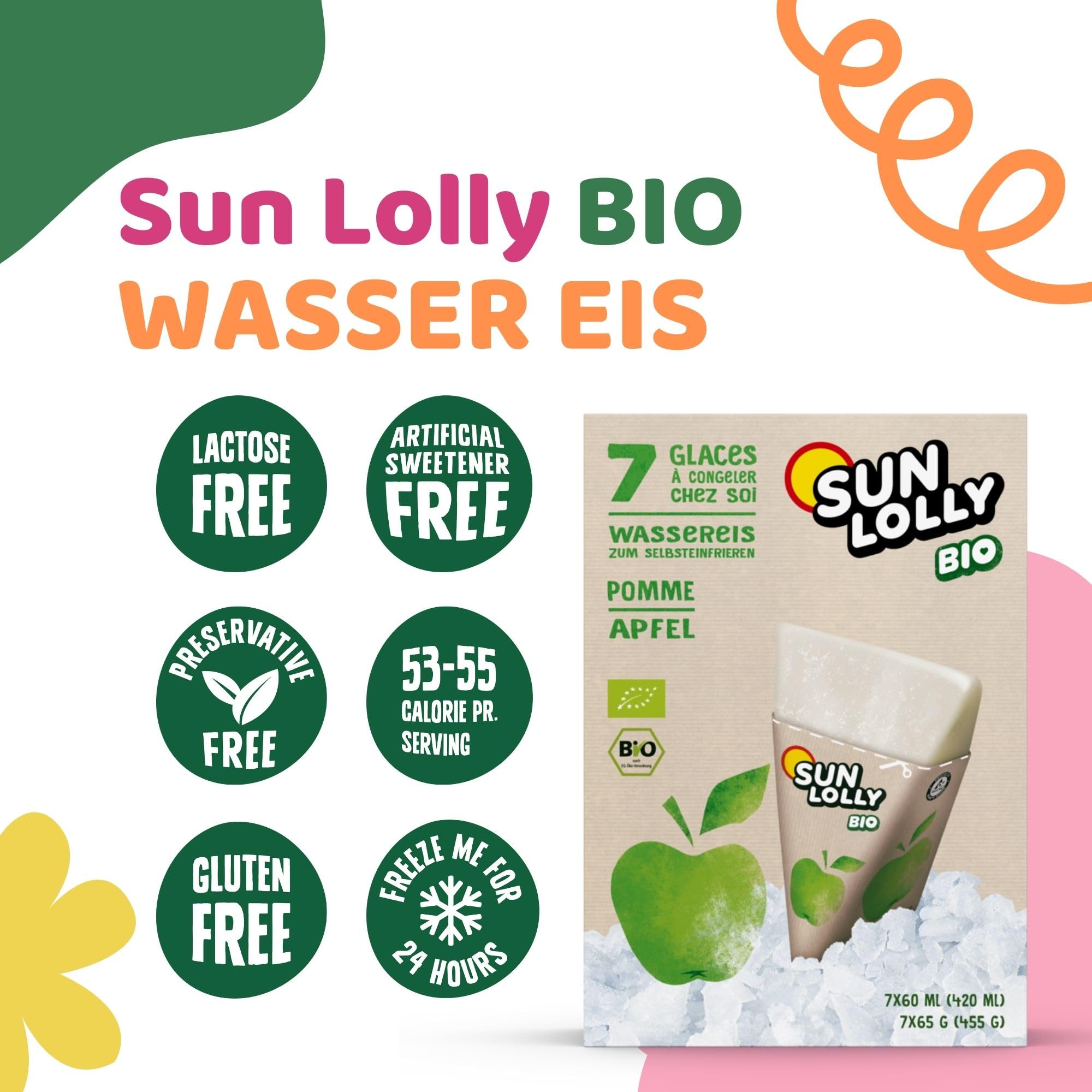 Sun Lolly Bio Wassereis Apfel 7 Stk | Mit Fruchtsaft | Zum Selbsteinfrieren | Ohne künstliche Aromen | Frei von Süßungsmittel | Laktosefrei | Glutenfrei | Vegan | 7 x 60ml - 4