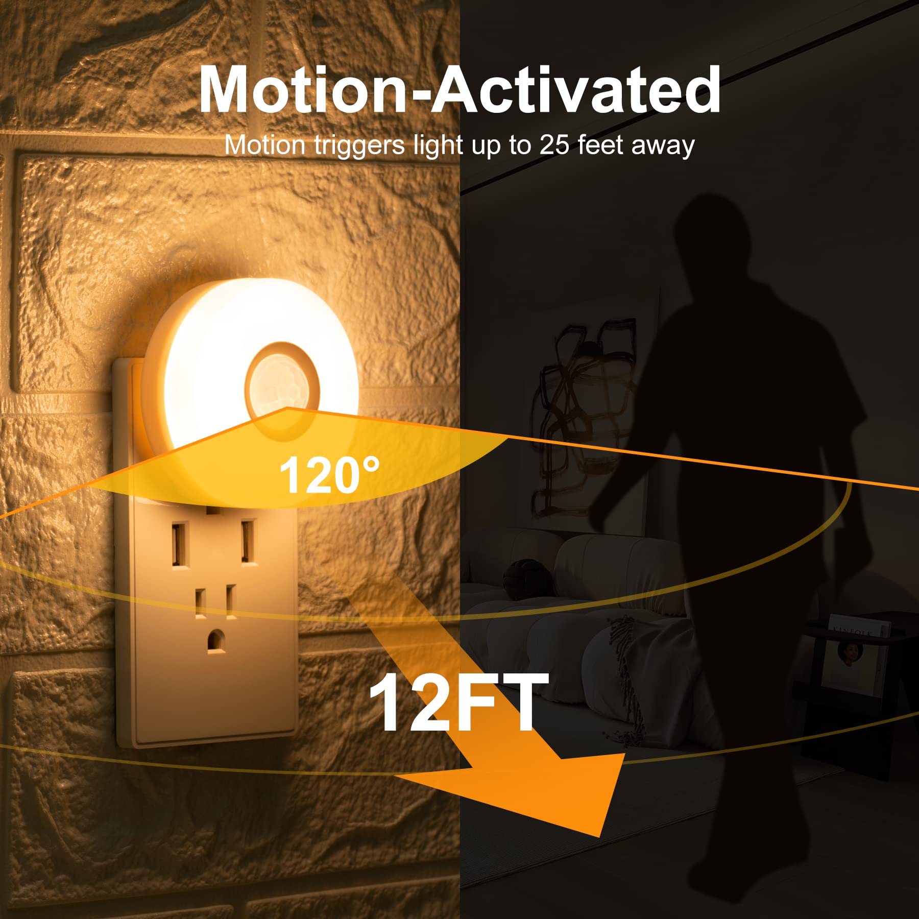 YELKO Night Lights Plug Into Wall 200Lumen Super Bright Plug in Motion Sensor Light Indoor Smart Plugin Motion — view 3