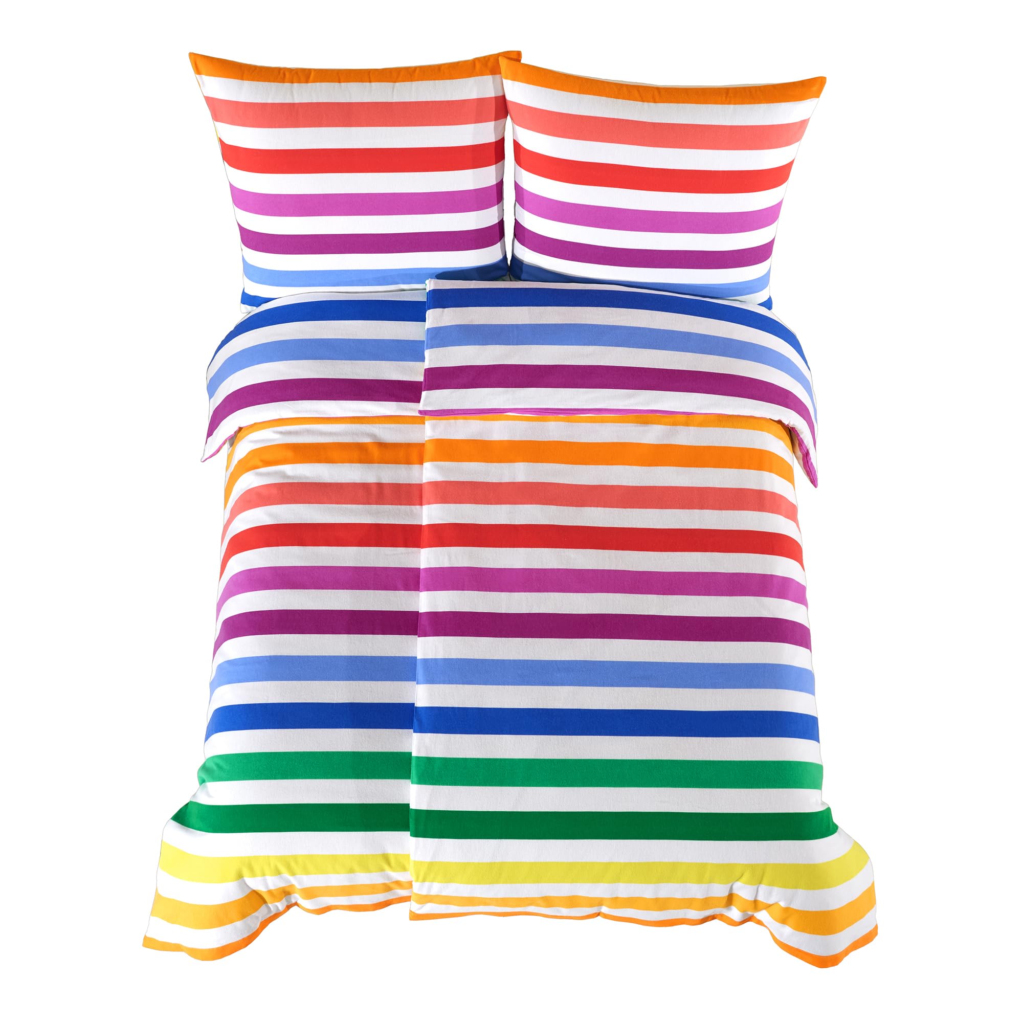 Biber Bettwäsche 135x200 cm – 100% Baumwolle, OEKO-TEX® STANDARD 100 & STeP – Atmungsaktiv, Weich & Hautfreundlich – Mit Reißverschluss – 1x Bettbezug + 1x Kissenbezug 80x80 (RAINBOW SHINE, 135-200)