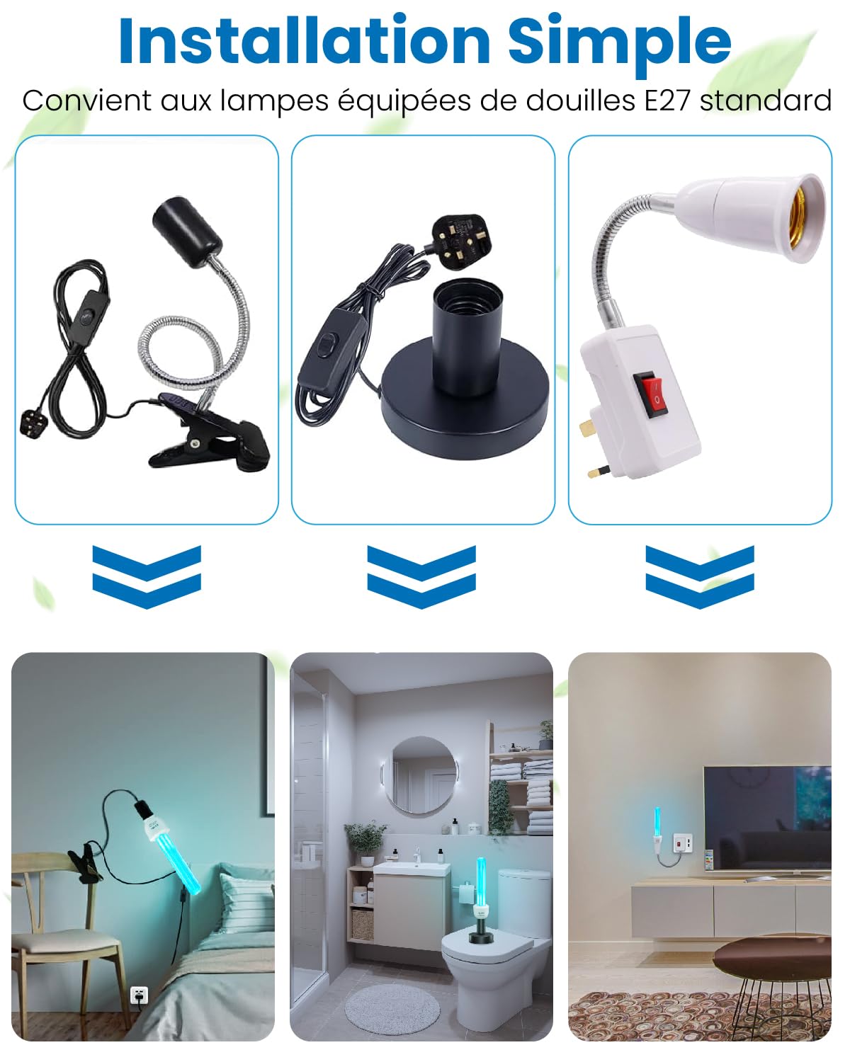 DoRight Lampe Ultraviolet Ozone E27 15W Lampe UV Germicide UVC avec Ampoule Ozone E27 Ampoule UV Sterilisateur avec Tube de Quartz Stérilisation UVC 254nm AC220-240V pour Toilette, Cuisine, Chambre