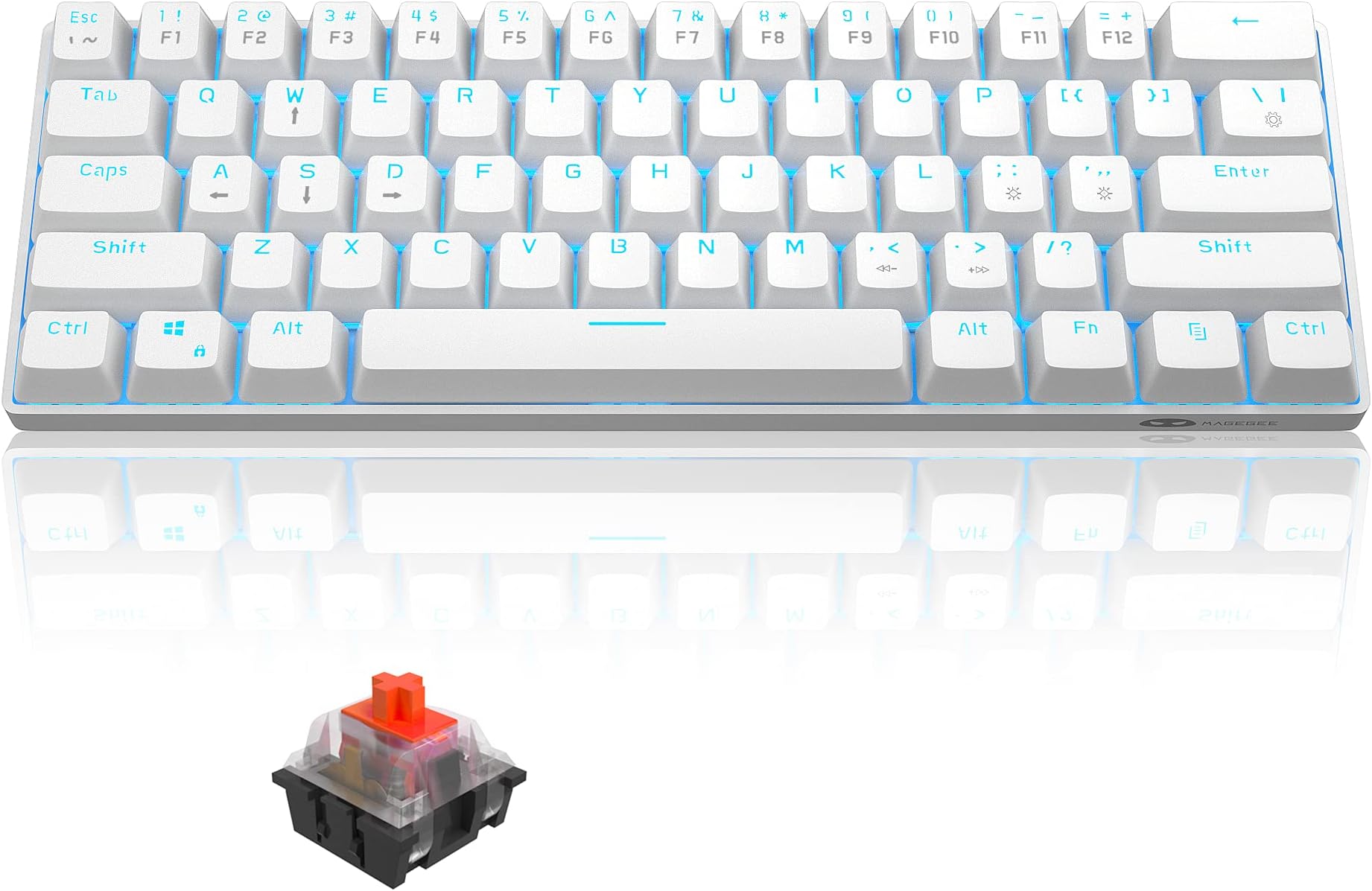 – MK-Mini 60% Mechanical Gaming Keyboard, 61 Keys Compact Red Switches, Portable USB Type-C Wired Office Keyboard with Blue LED Backlit for Computer PC Laptop, White