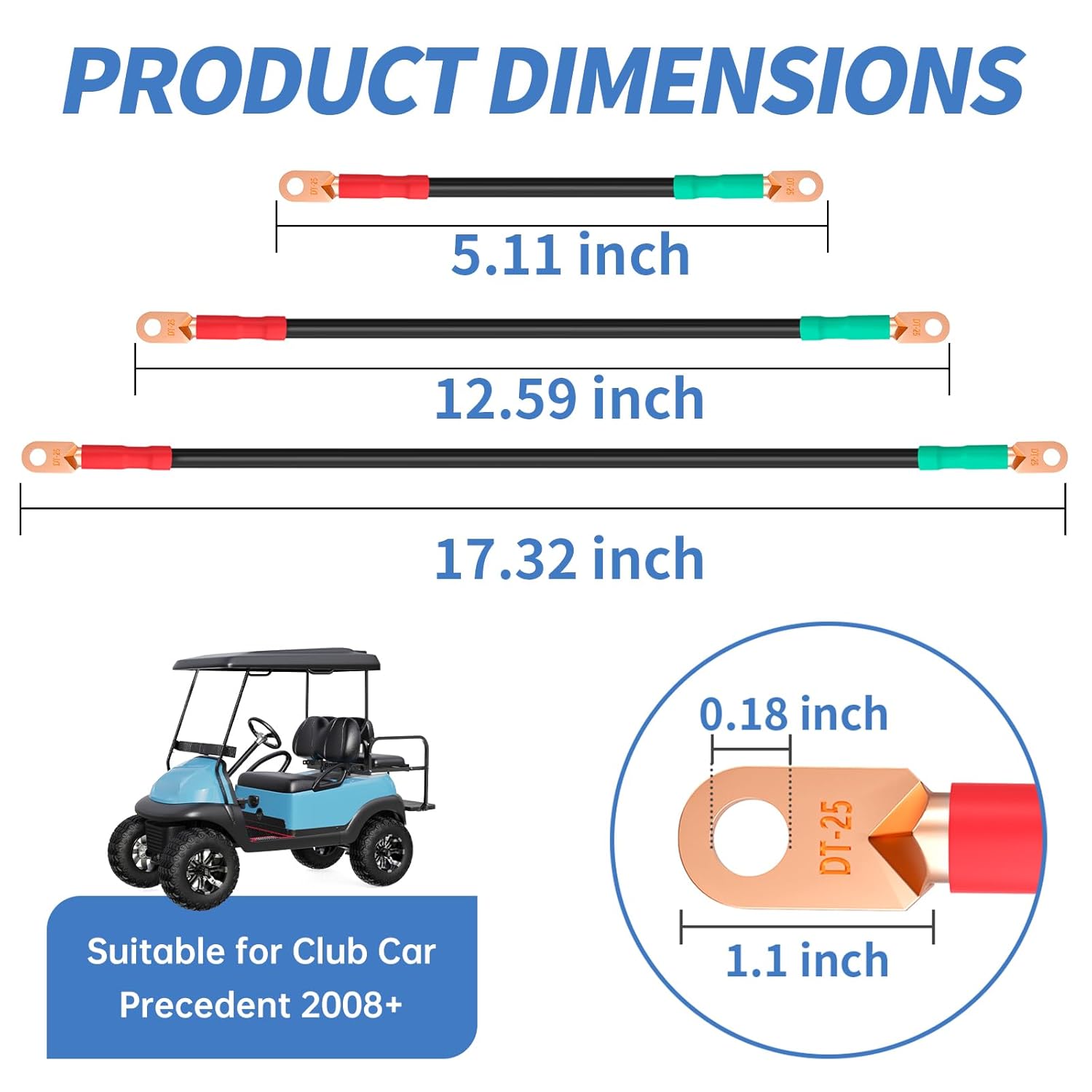 10L0L Heavy Duty 48V Golf Cart Battery Cables - Compatible with Club Car Precedent 2008+, 4 Gauge Pure Copper Wiring Cables (5Pcs)