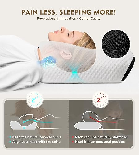 Vista 2 de Osteo Almohada cervical para aliviar el dolor de cuello, diseño hueco, almohadas de espuma viscoelástica sin olor con funda de enfriamiento, Negro