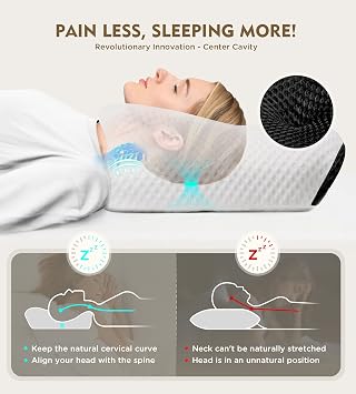 Cervical Pillow for Neck Pain Relief, Hollow Design Odorless Memory Foam Pillows with Cooling Case, Adjustable Orthopedic Bed Pillow for Sleeping, Support for Side Back Sleepers