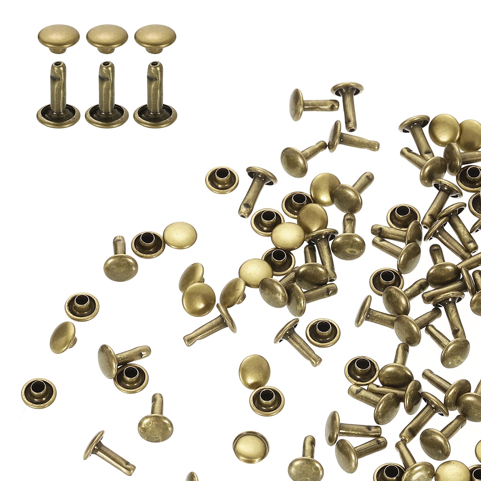 sourcing map 80 Sets Double Cap Rivets 7x10mm Carbon Steel Round Head Snaps Studs Fasteners Tubular Metal Studs for Leather Craft Repairs Decoration, Bronze โ image 1