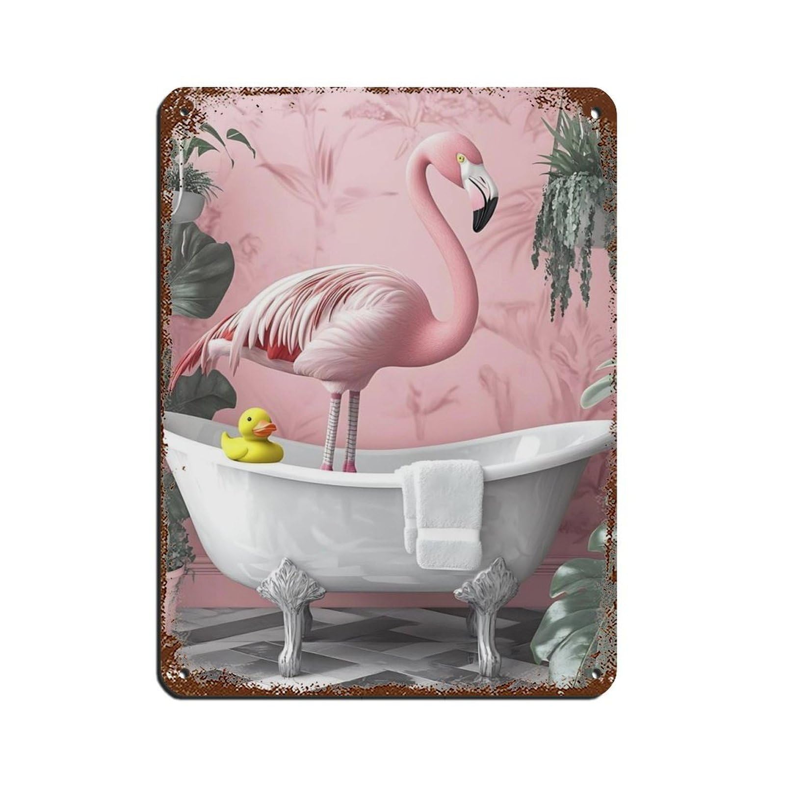 Flamingo Bathroom Decor Retro Poster Metal Tin Sign Chic Art Retro Iron Painting Bar People Cave Cafe Family Garage Poster Wall Decoration 12x16inch(30x40cm)