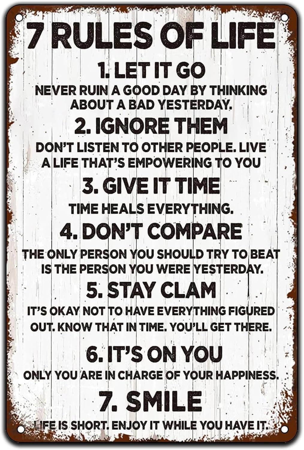 SMAZDFXX 7 Rules of Life Motivational Poster Vintage Metal Sign,Let It Go,Ignore Them Creative Tin Sign Retro Wall Decor for Home Garden Yard Bar Pub Garage Outdoor Man Cave Decor 8"x12"