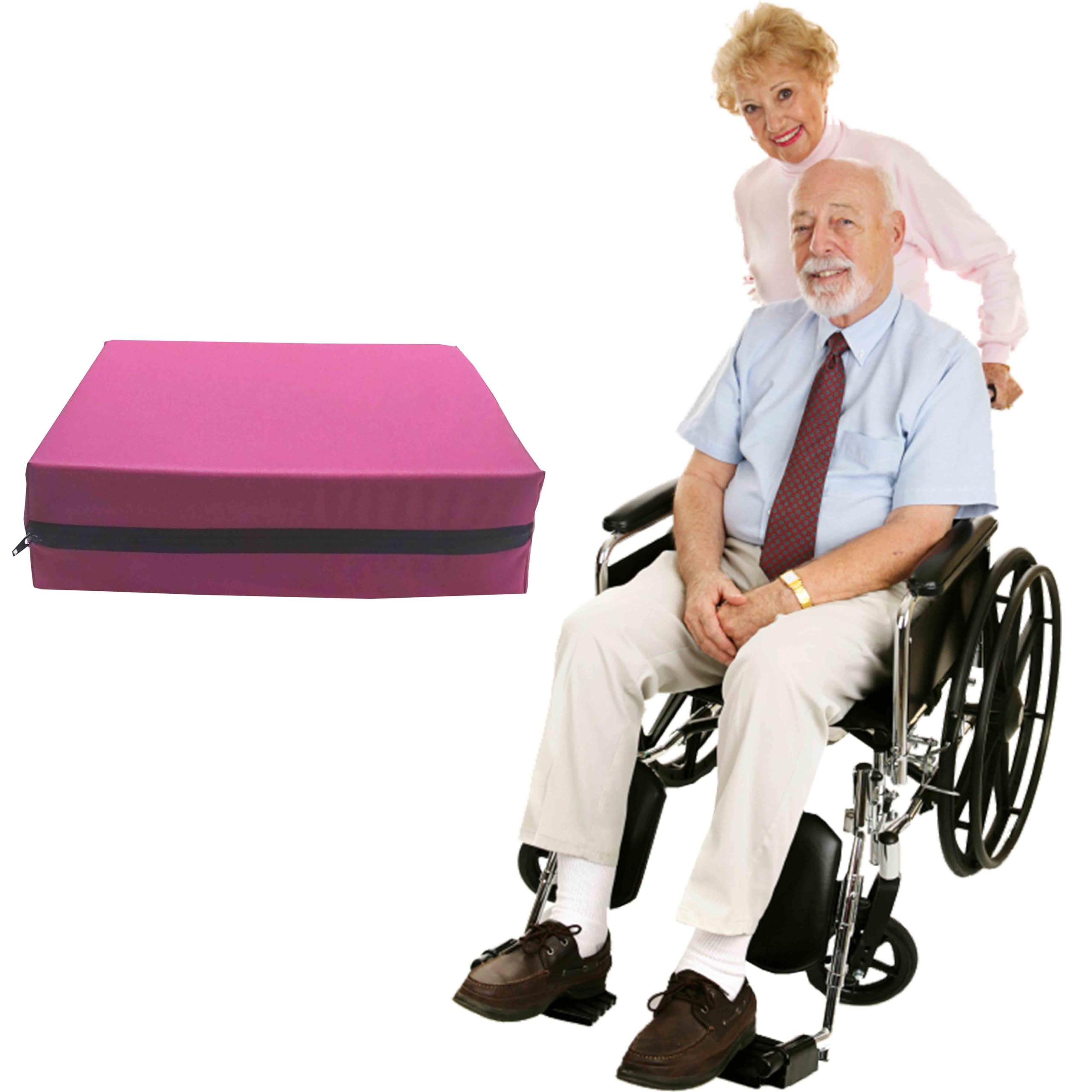 GRIZZLY FOAM 4inch/10cm Thick, Wheelchair Back Support, Pain Relief Memory Foam Seat Pad, Waterproof Cover Washable Ask Customize Size (Pink, 16x18x4inch 40x45x10cm)