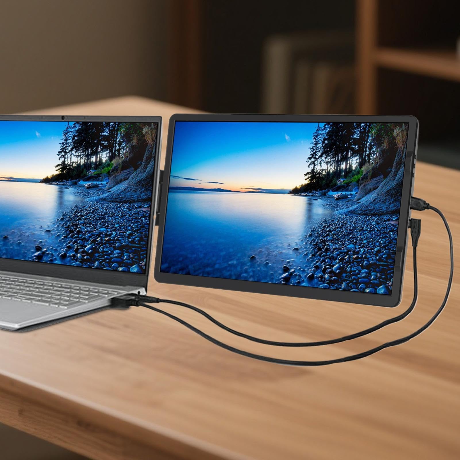 Generisch Estensione dello schermo da 35,8 cm | Monitor esterno per laptop, 1080p, con due porte, per scrivania, casa, programmazione, design, presentazione