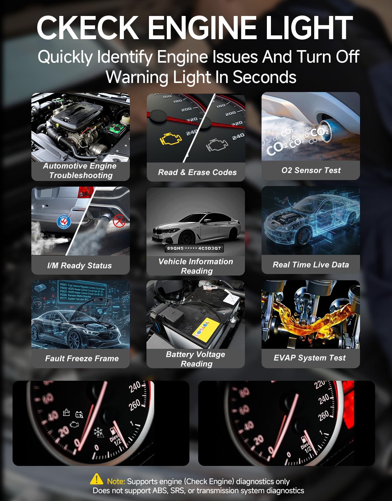 V410 OBD2 - Lector de código de escáner para coche, herramienta de diagnóstico con luz de comprobación del motor, datos gráficos en vivo, prueba de humo I/M, prueba de voltaje de la batería