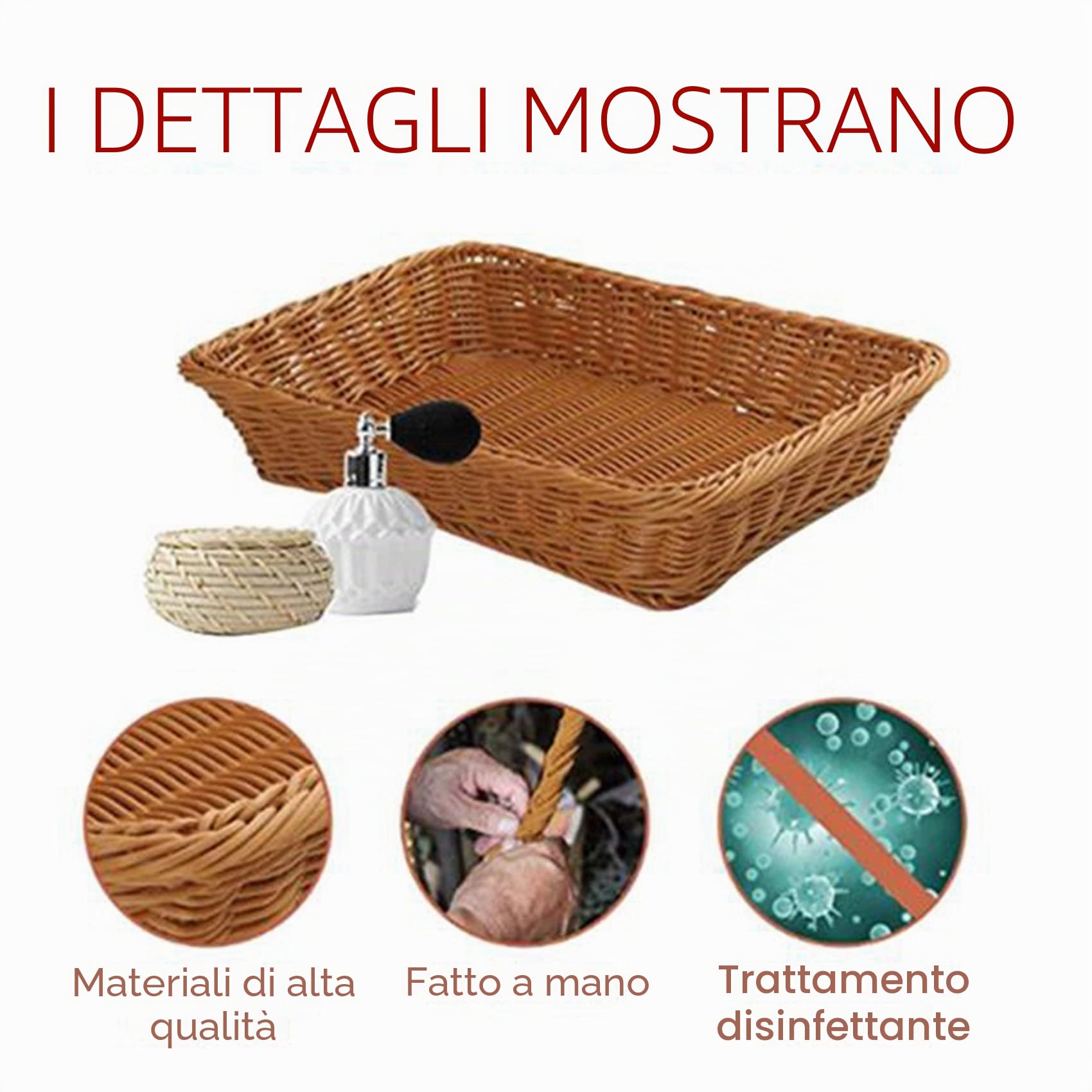 6 Pezzi Serie Cesto Rettangolare per Tavolo O Espositore per Pane, Frutta e Verdura Cestini in Vimini
