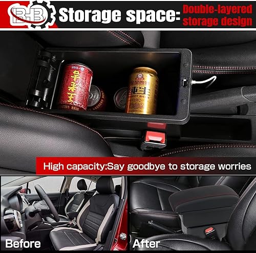 Miniatura 6 de BHB Caja de reposabrazos para consolas compatible con Nissan Almera Versa 2016-2019, caja de consola central, caja de reposabrazos de carga USB,