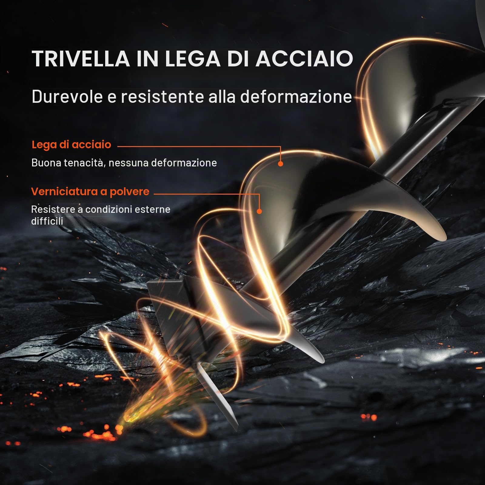 VEVOR Trivella per Pali a Gas 52 CC 1450 W Trivella per Terra, Trivella a Gas con Punte 200 mm 1 Asta di Prolunga, Trivella per Pali di Recinzione per Piante da Giardino, Piantagione, Arancione e Nero