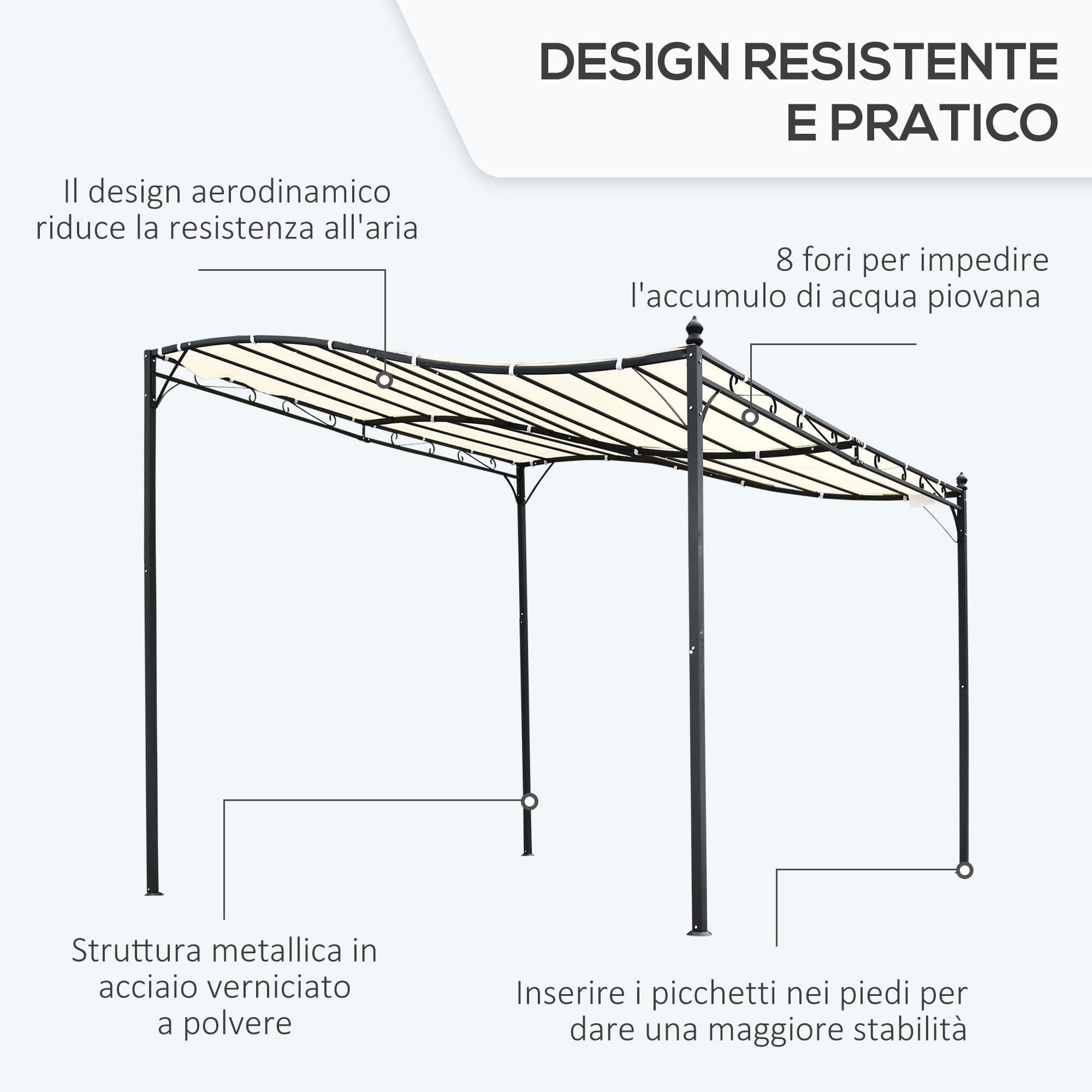 Outsunny Gazebo Pergola 3x3m Esterno Tenda Impermeabile Crema