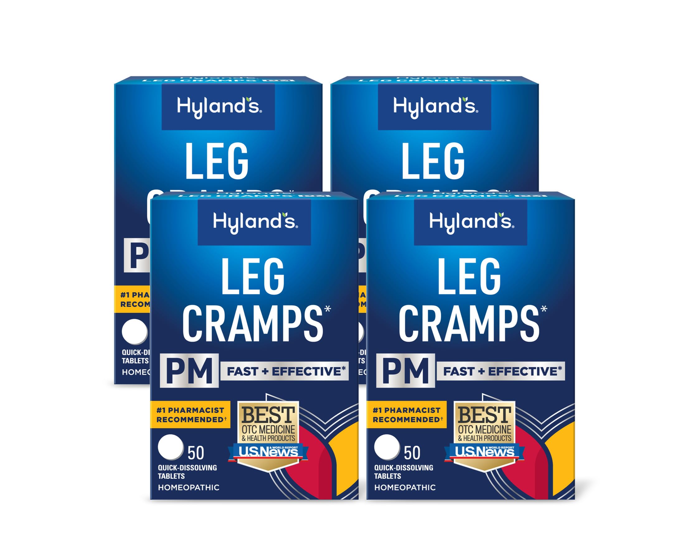 Hyland's Leg Cramps PM, Relief of Nighttime Leg, Calf, and Foot Cramps, 50 Quick-Dissolving Tablets 4-Pack (200 Total)