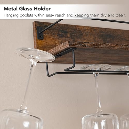 Miniatura 6 de HOOBRO Estante de vino montado en la pared, paquete de 2 estantes flotantes para colgar en la pared, soporte para botellas de copa de vino, para