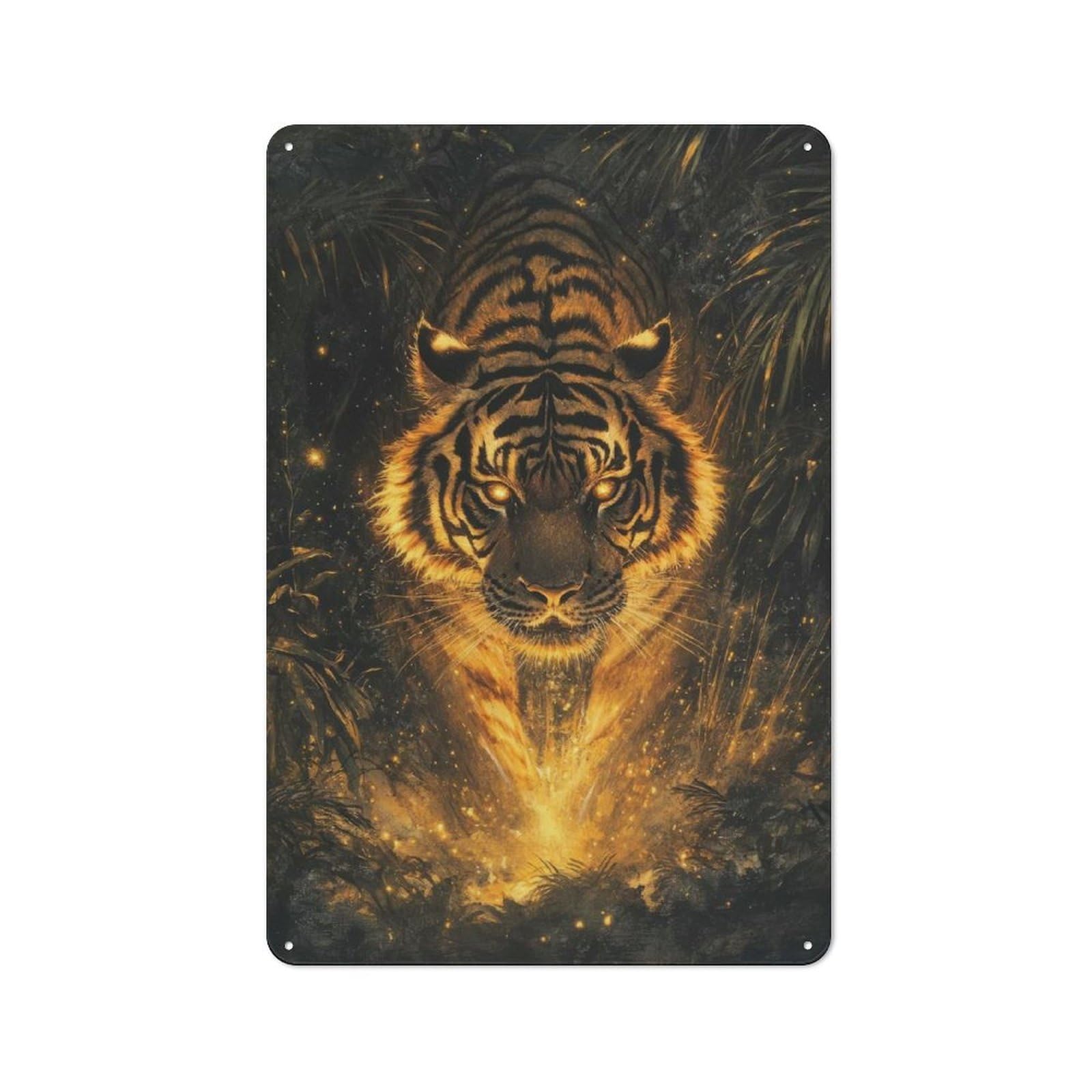 Junmoney Fiery Tiger Rustic Country Metal Sign 30X20cm, Cottage Wall Art For Dining Room, Cafe, Entryway Or Family Room