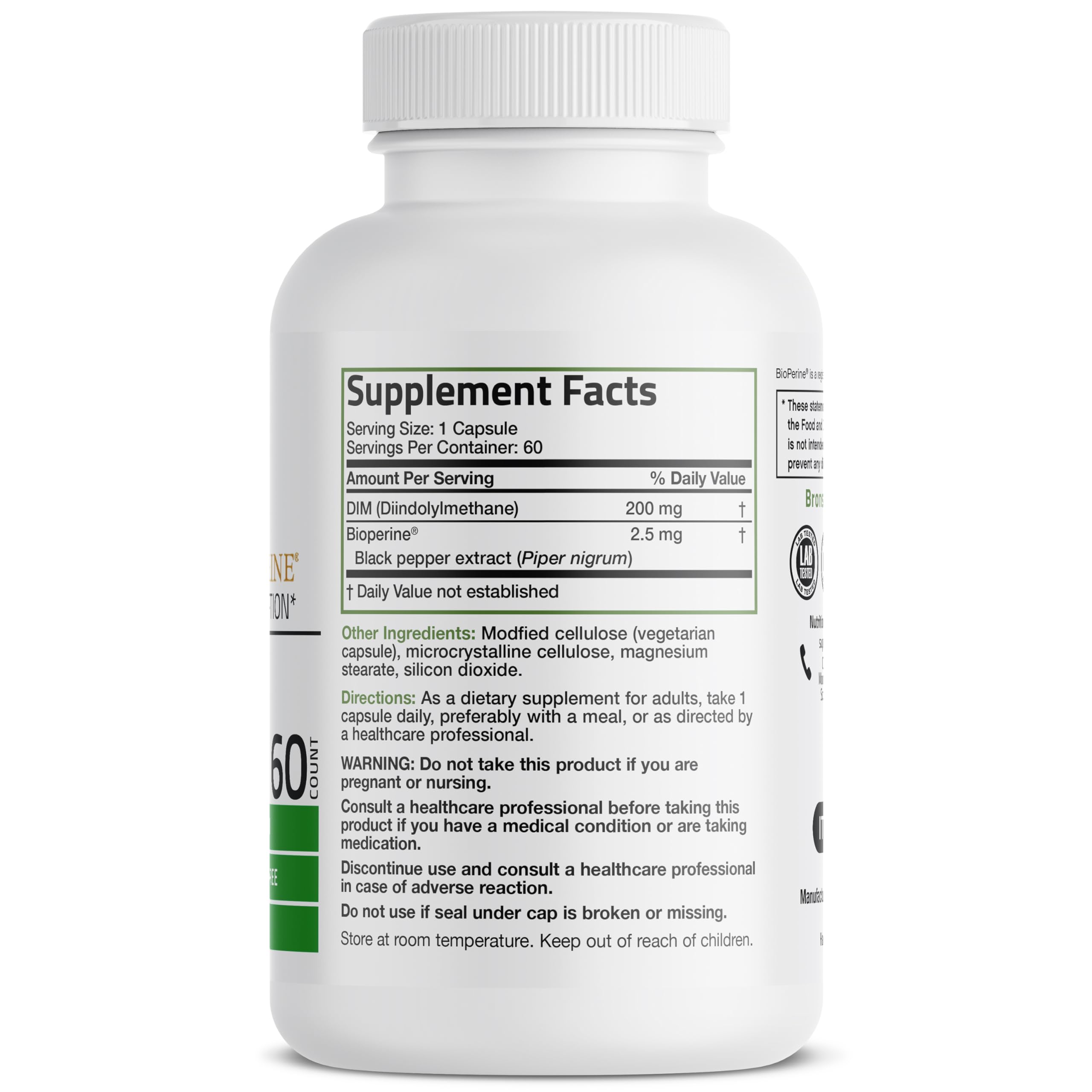 Bronson DIM 200 mg Diindolylmethane with BioPerine, 60 Vegetarian Capsules — Amazon image 2