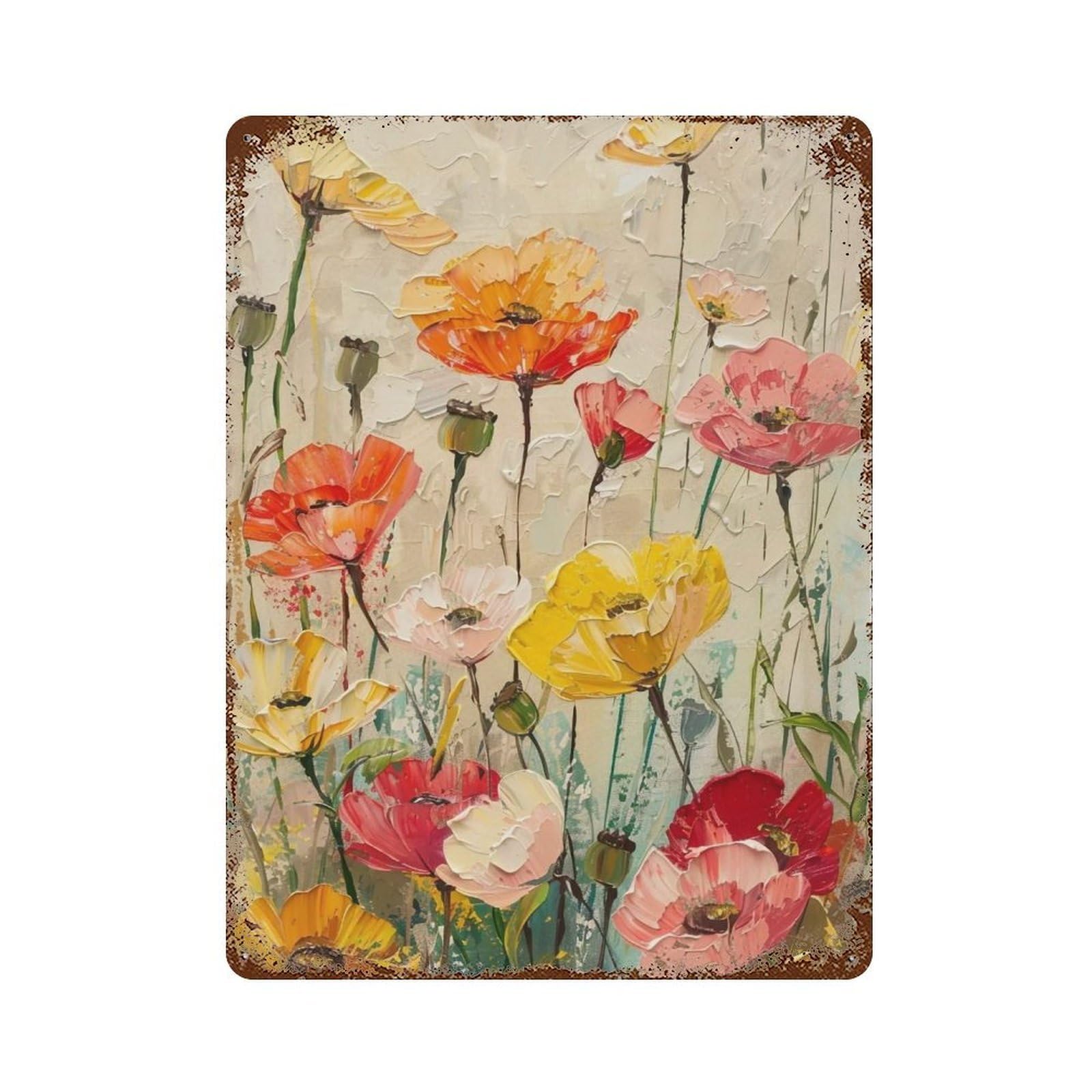 Wihyrtui Style Textured Impasto Warm Palette Poppy Overlay 03 Wall Retro Iron Metal Tin Sign Vintage Art Poster Modern Home Cofffee Club Art Bar Shop Decor 40X30cm