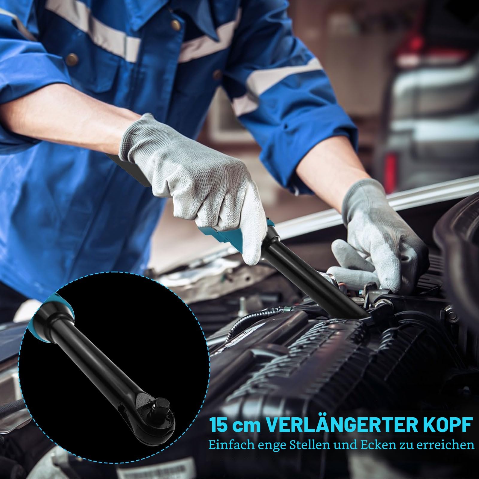 Akku Ratschenschlüssel für Makita 18V Akku, 3/8 Zoll verlängerter elektrischer Ratschenschlüsselsatz mit LED-Licht, 9 10 11 12 13 14 15 17 mm Stecknüssen, 320 U/min, 80 N.m (Keine Batterie)