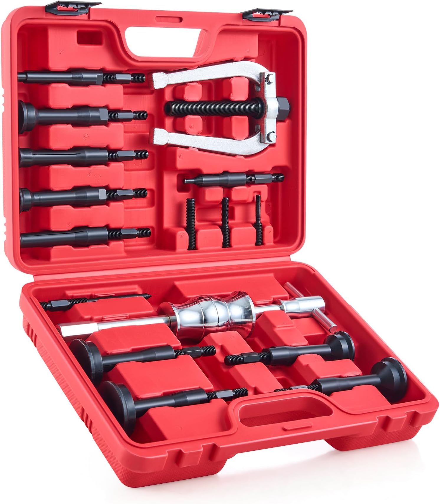 Orion Motor Tech 16pc Blind Hole Bearing Puller Set, Bearing Race and Seal Puller Extractor Kit with Slide Hammer Counterstay 3 Adapters 6-59 mm Collets, Inner Blind Bearing Removal Tool Set with Case