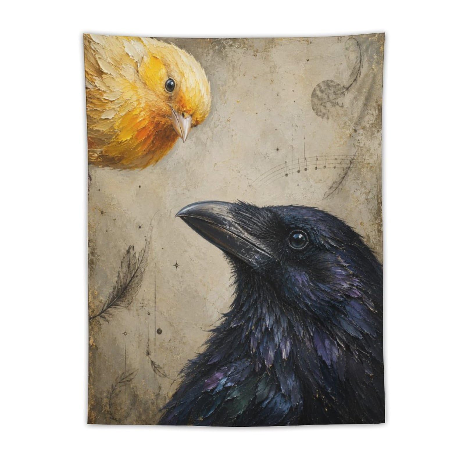 W7C8U2X3 Raven Portrait Wall Tapestry, Oil Painting, Gothic Wildlife