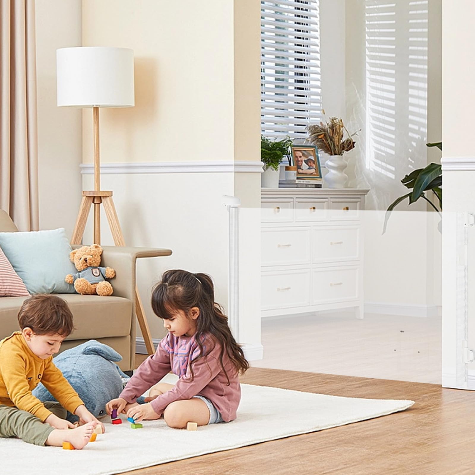 Barrera de seguridad infantil extensible retráctil – Barrera de escalera infantil y perro para interior/exterior, pasillos, con gato cueva (180 cm)