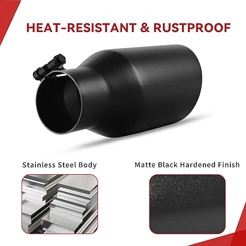 Miniatura 3 de YITAMOTOR Punta de escape de 2.5 pulgadas, entrada de 4 pulgadas, salida de 4 pulgadas, longitud total, puntas de escape diésel profesional, punta