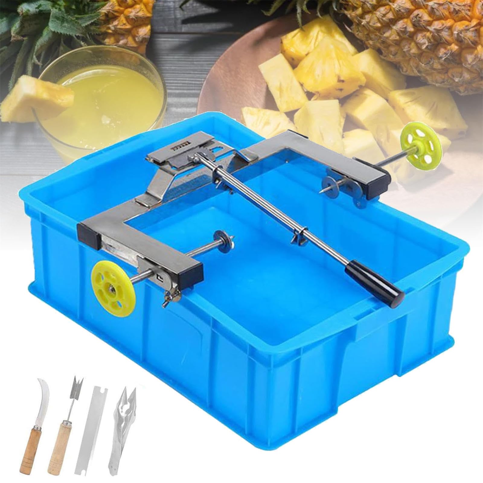Ananasschäler Maschine mit Korb und Messer Set, Edelstahl, für Supermärkte, Zuhause, Restaurant