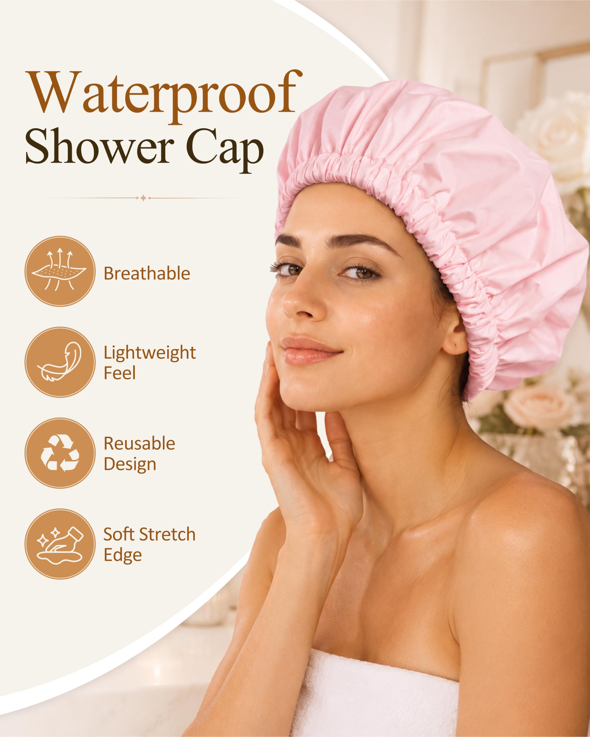 Reusable Shower Caps for Women - Waterproof & Dry Hair -3