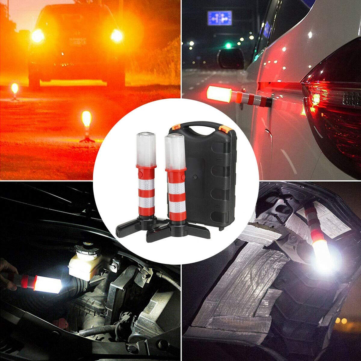 2 Lampes De Sécurité LED Pour Voiture | Clignotant D'urgence - Modes Blanc/rouge/SOS, Base Magnétique
