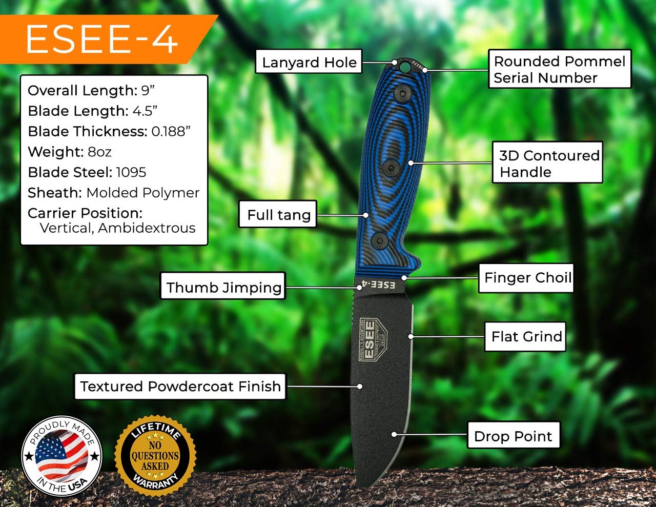 Amazon | ESEE-4 1095 カーボンスチール ブラックシース (ブラック 