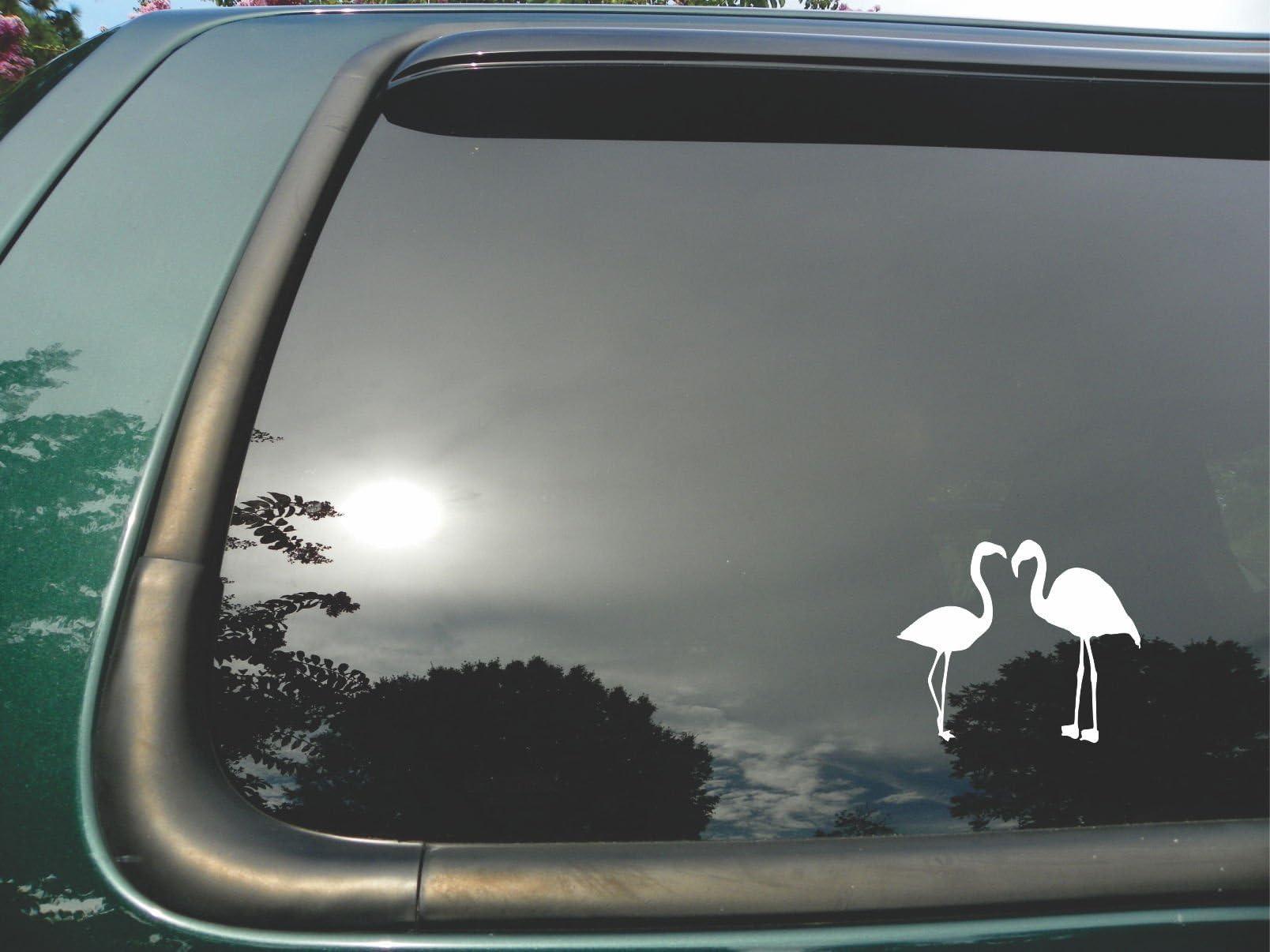 Flamingos- Die Cut White Vinyl Window Decal/sticker for Car or Truck 5"x6"
