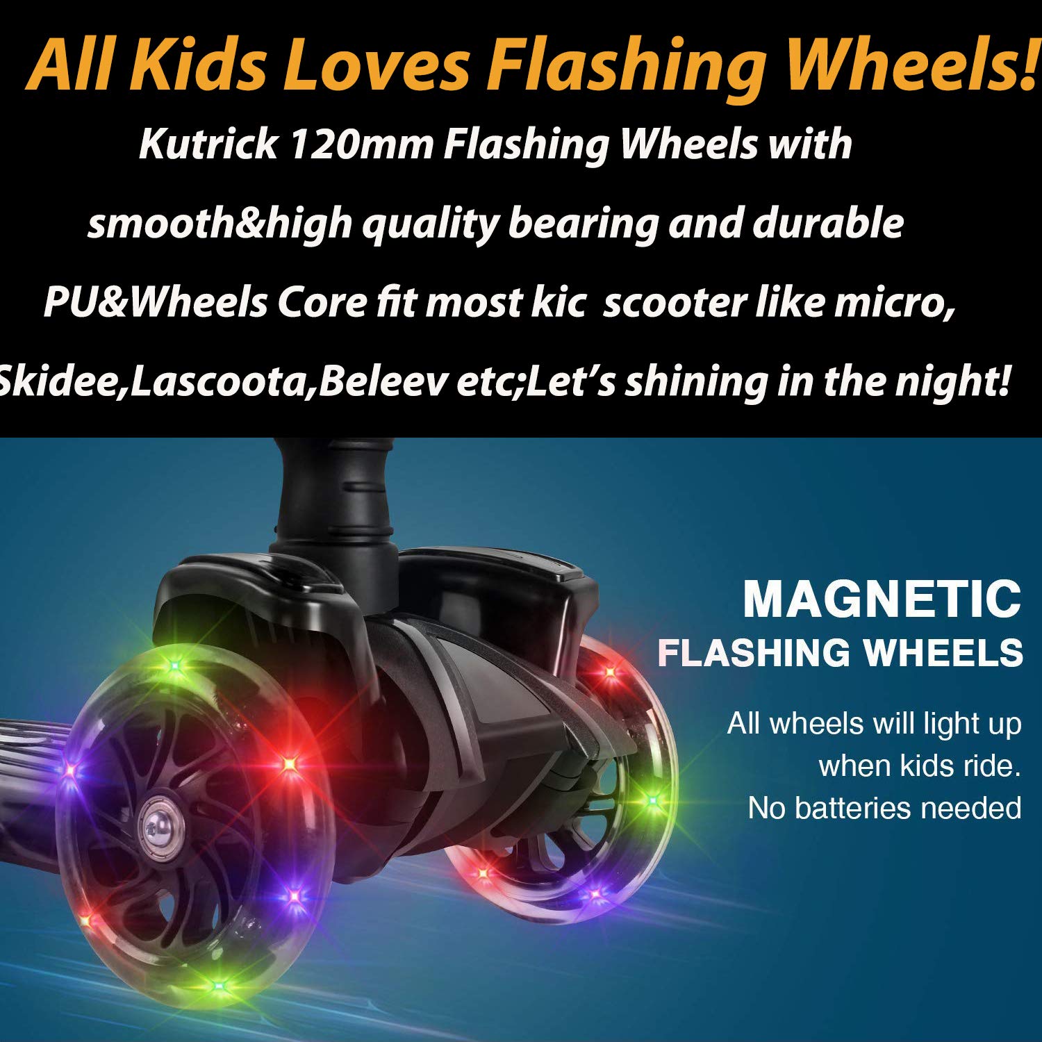 Kutrick Light Up Scooter Wheels Complete 120mm 3 Wheel Scooter LED