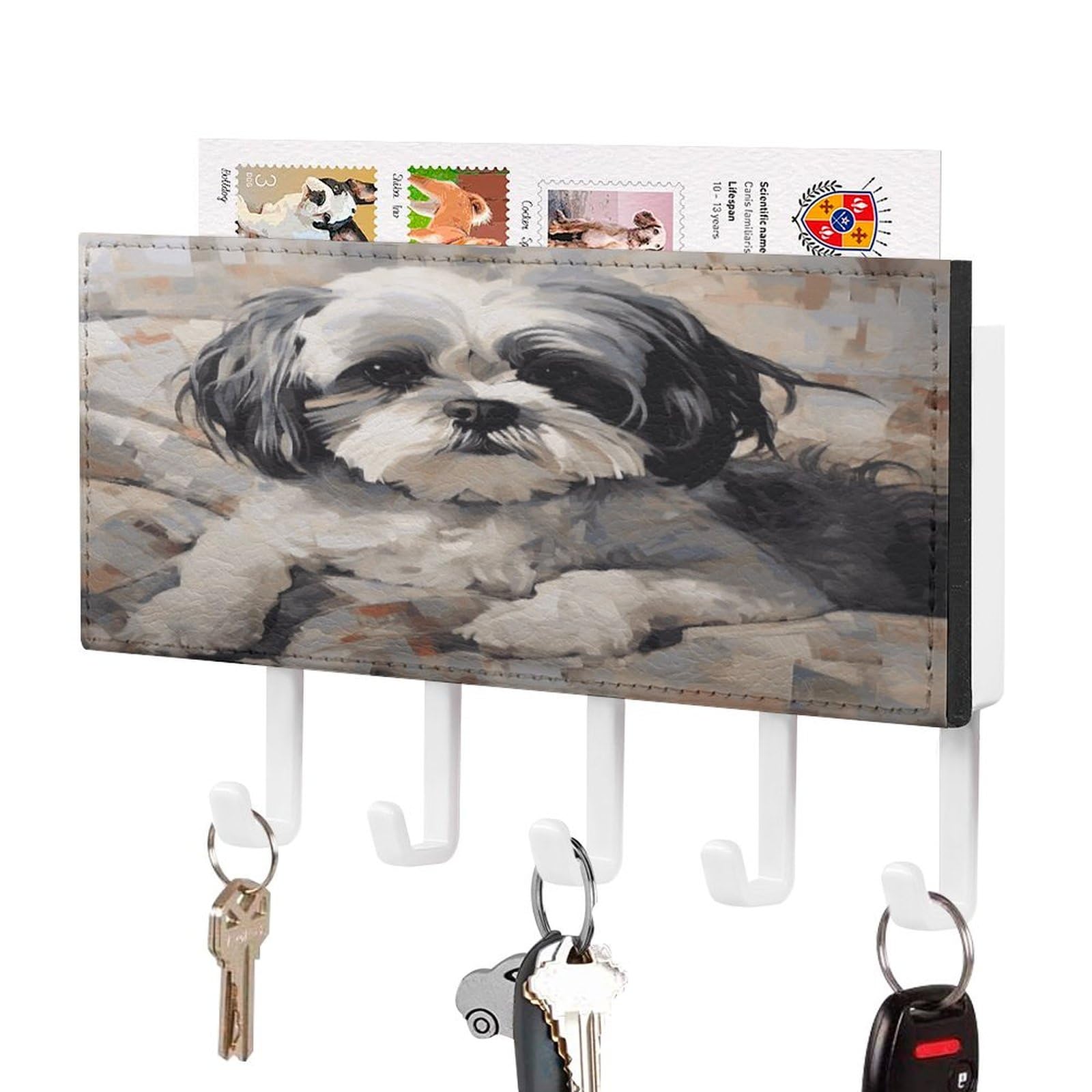 HKMNTGD Key Hooks for Wall, Key Rack Wall Mount Shih Tzu Printed Key Hanger Key Holder Key Rack Organizer for Wall for Entryway Front Door Hallway Office