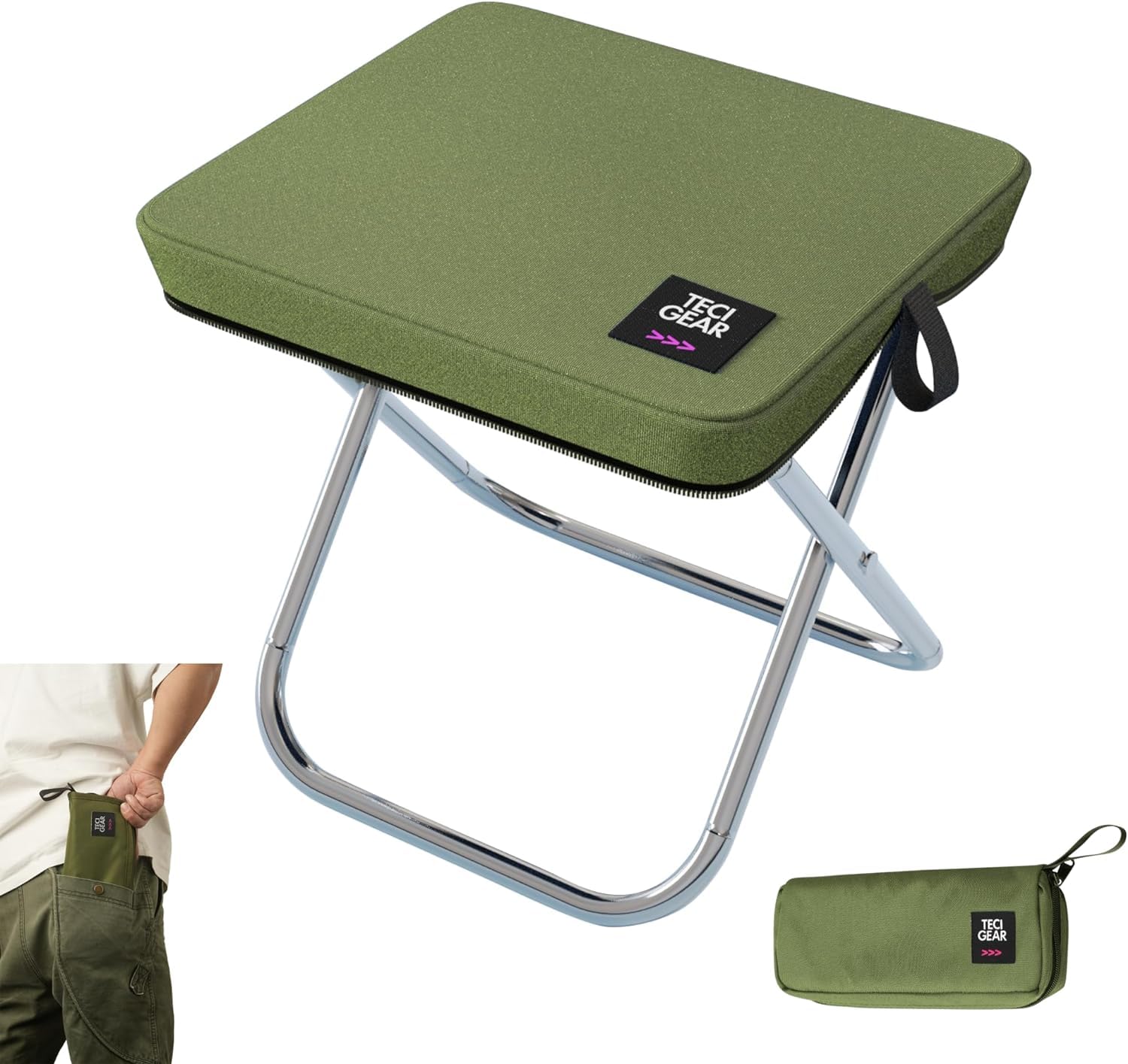 Homodoskey Ultralight Pocket-Size Folding Stool Aluminum Camping Stool, Collapsible Portable Chair for Outdoor Camping Balcony Backyard Fishing Hiking Garden Travel Beach (Bamboo green)