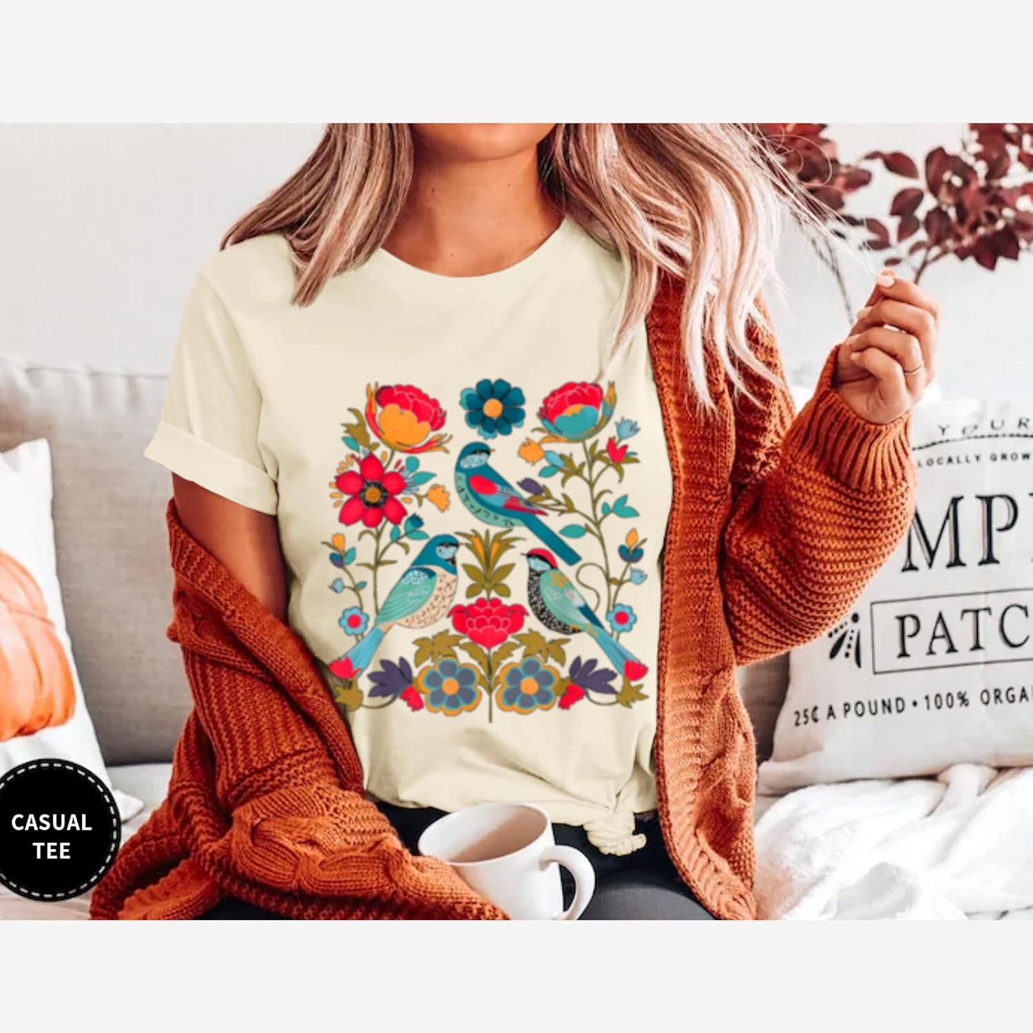 Vintage Flower Shirt for Women Boho Floral Wildflower Cute Graphic Tees Bird Cottagecore Print T Shirts Casual Tops - Image 5