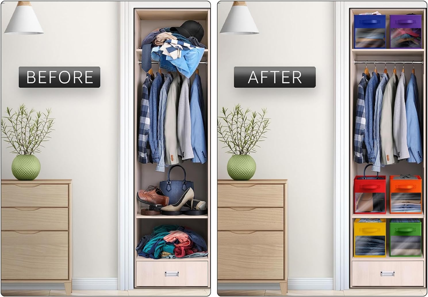 Sorbus 13 Inch Storage Bins with Clear Window - 6 Foldable Baskets for Organizing Clothes, Toys, Books - Sturdy Collapsible Fabric Storage Cubes with Handle - Storage Baskets for Shelves, Closets