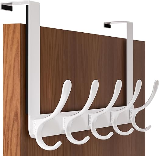 SKOLOO Over The Door Hook, Door Hanger Hooks for Hanging Clothes, Towels, Coats, Hats, Over The Door Towel Hook - White, Assembly Required
