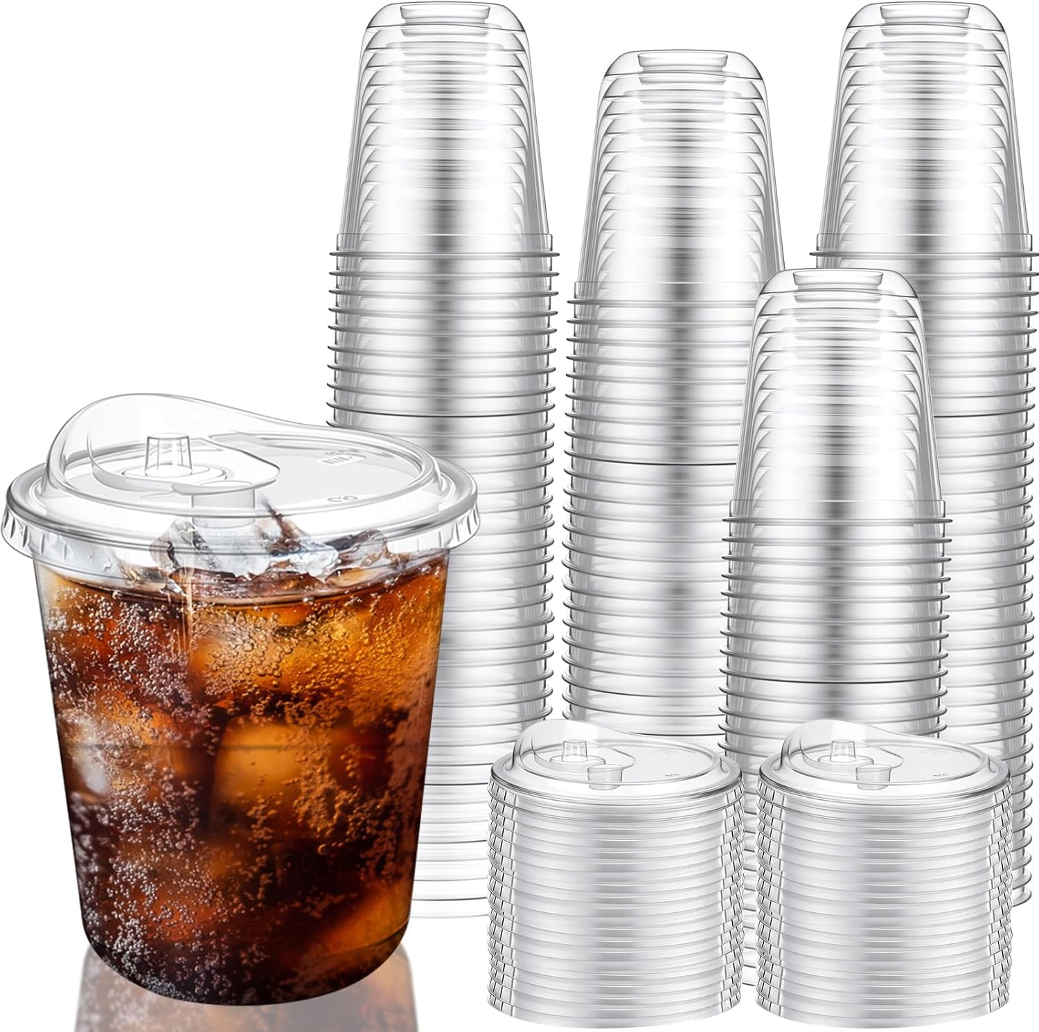 LemonRoad 200 Sets 16 oz Round Bottom Clear Plastic Cups with Sip Lid Disposable Plastic Iced Coffee Cup with Strawless Lid for Smoothie, Juice, Cold Beverage, Party Catering, Drink Shop