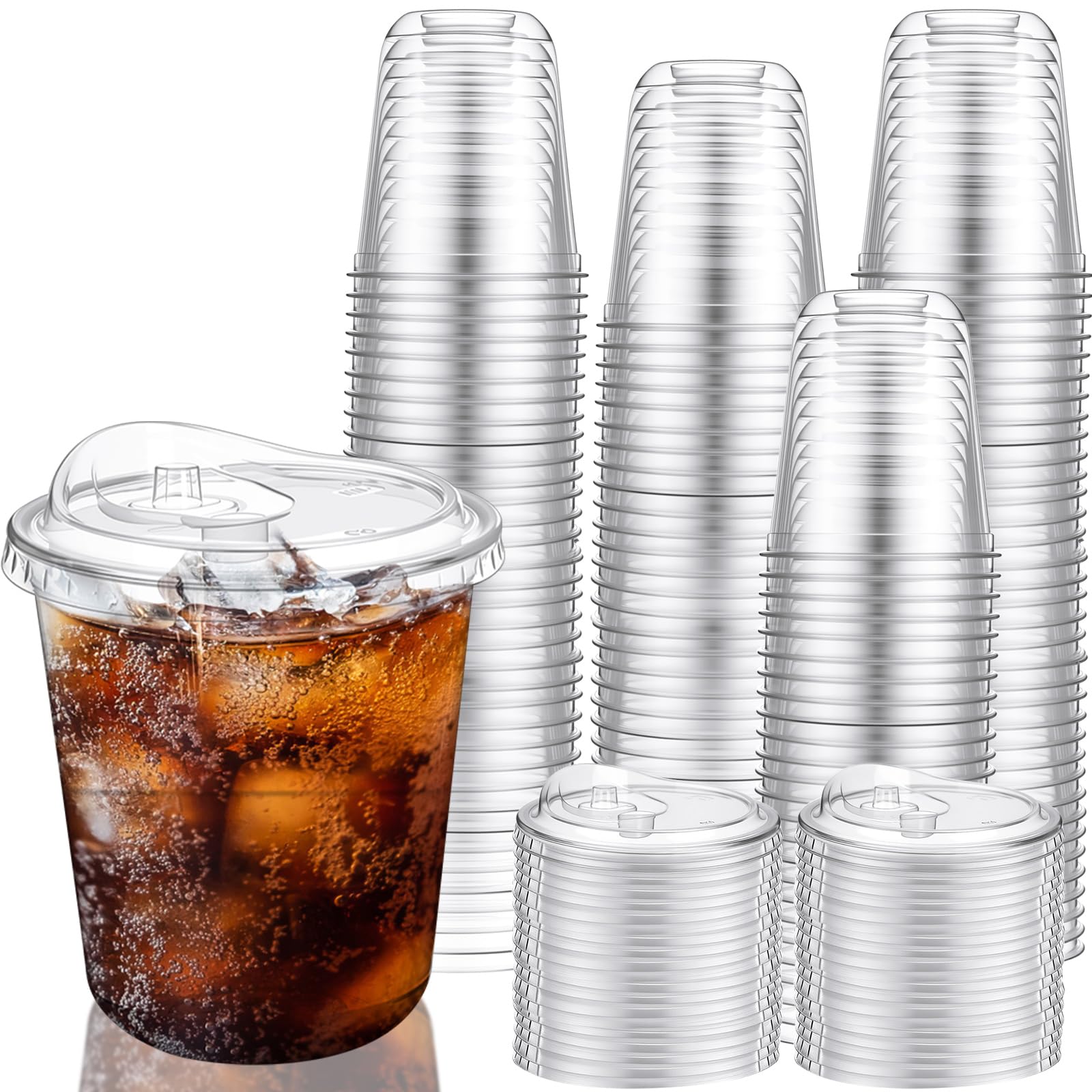 Photo 1 of LemonRoad 200 Sets 14 oz Round Bottom Clear Plastic Cups with Sip Lid Disposable Plastic Iced Coffee Cup with Strawless Lid for Smoothie, Juice, Cold Beverage, Party Catering, Drink Shop