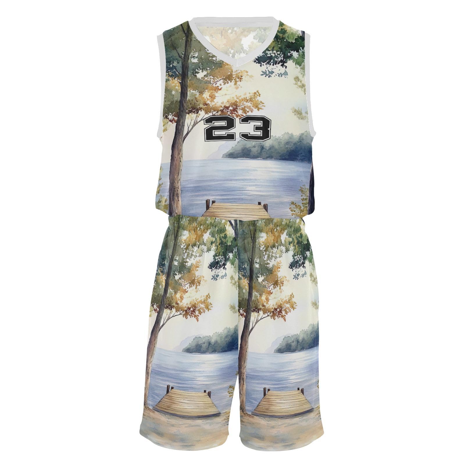 FLildon Forest Lake Landscape Boys Basketball Jersey Set Tank Top Shorts Tracksuit Sport Training Suit for Kids, S