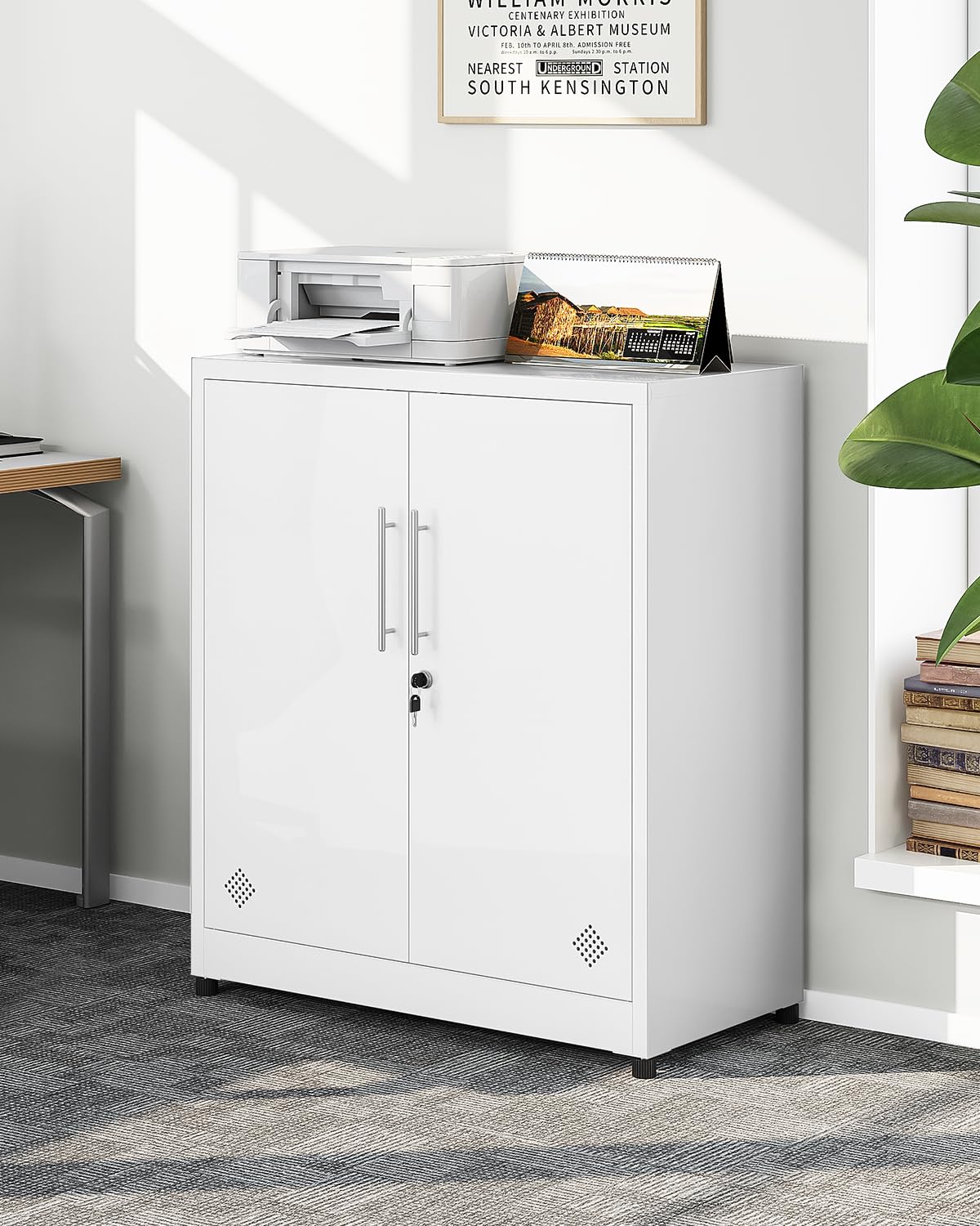 YITAHOME Gabinetes de Almacenamiento de 2 Puertas, archivadores de Metal con Llave, Armario de Almacenamiento Independiente con 2 estantes Ajustables, Armario Organizador de baño, archivadores para