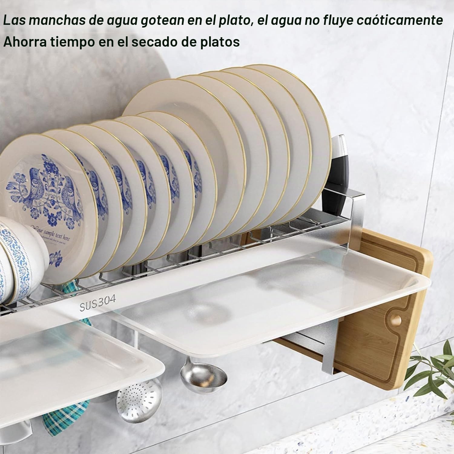Escurreplatos Colgante, Escurreplatos De 2 Niveles sobre Fregadero Escurridor De Platos De Acero Inoxidable Montado En La Pared con Escurridor Y Jaula para Palillos Colgantes,60CM