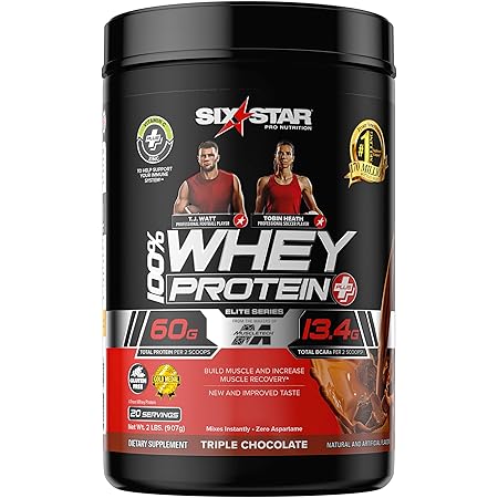 Whey Protein Powder + Immune Support | Six Star Whey Protein Plus | Whey Protein Isolate & Peptides + Muscle Builder | Lean Protein Powder for Muscle Gain & Recovery | Chocolate, 2 lbs