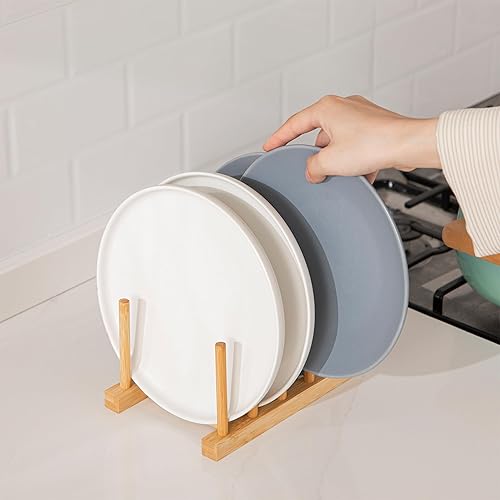 Miniatura 4 de HBlife Plato de bambú para plato, taza, libro, tapa de olla, tabla de cortar, estante de secado, escurridor, soporte de almacenamiento, organizador