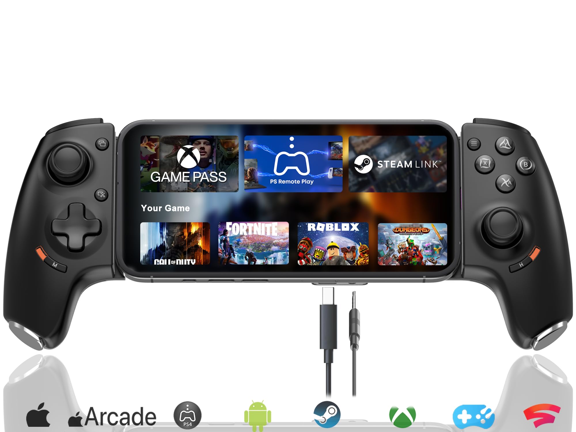 Megadream Mobiler Gaming Controller für iPhone 16/15 & Android USB-C mit 3,5-mm-Audiobuchse, Wireless Handy Controller für PS5/PS4/Xbox/PC, Hall-Effekt-Joysticks/Trigger, Cloud-Gaming - Schwarz