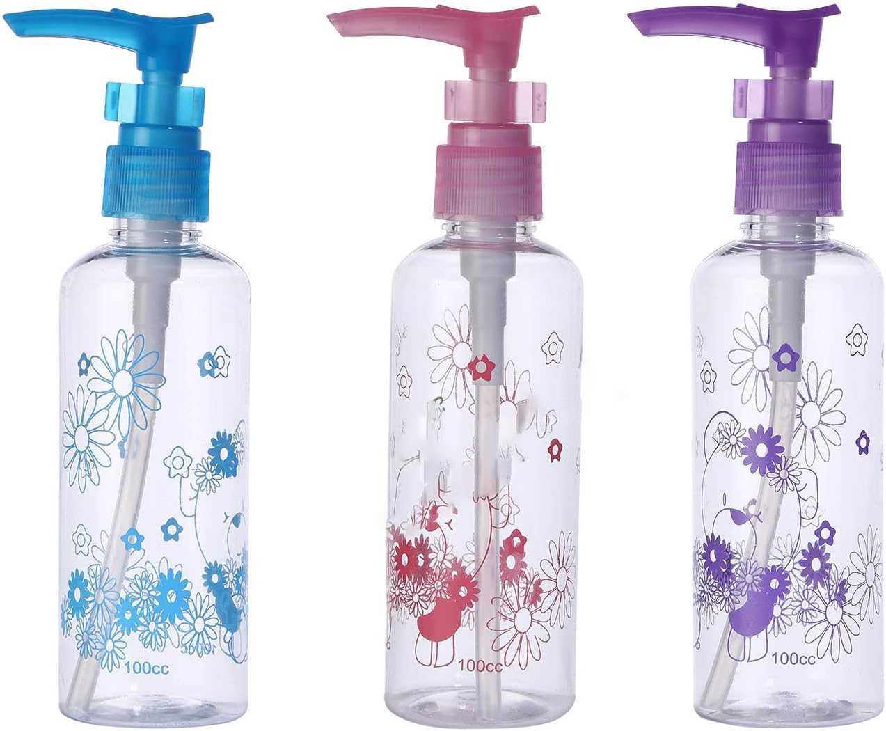 Plastic 100 ml Empty Printed Lotion, Cream, Soap Dispenser, Bottle With Pump Action And Safety Lock Set Of 3 Pc