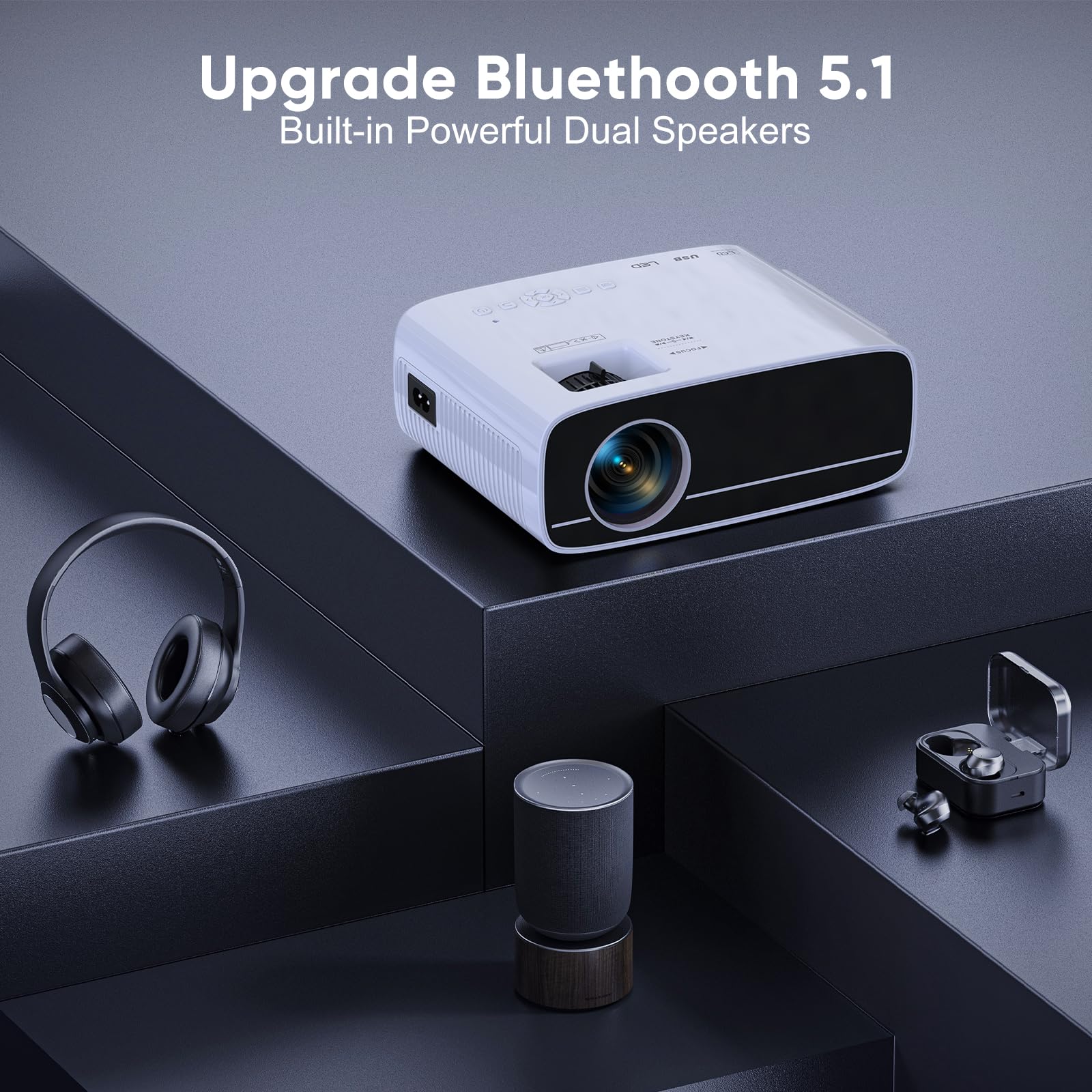 Auto Fokus/Trapezkorrektur] Smart Beamer 360 ° Rotation & Zoom 50%, Native 1080P, 4K Unterstützt, AKATUO Heimkino Projektor, WiFi6 Bluetooth, Video Beamer Bullet-in Lautsprecher